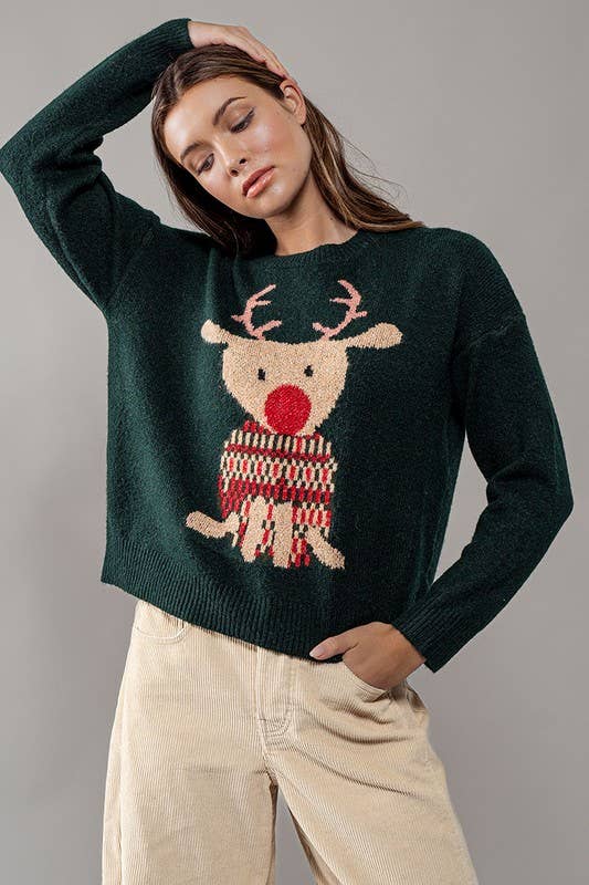 Urban Daizy Rudolph Reindeer Knit Crewneck Sweater Grey Knit Sweater - Women's (UDZ-KN-00538) – alternate view 9