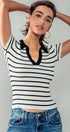 Urban Daizy Ribbed Stripe V-Neck Knit Top Ivory Knit Top - Women's (UDZ-TP-00562) – alternate view 3