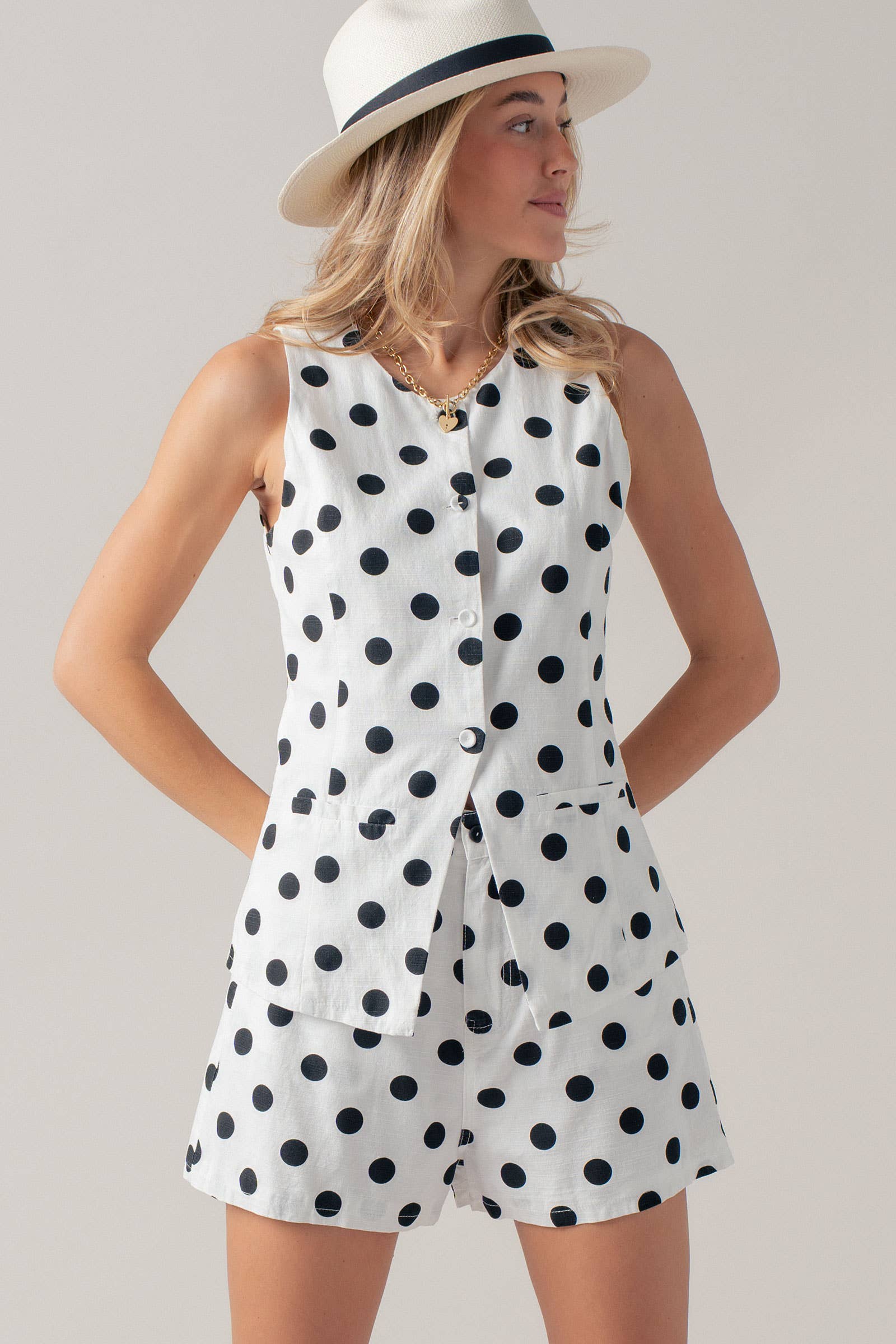 Polka Dot Cotton Linen Matching Set