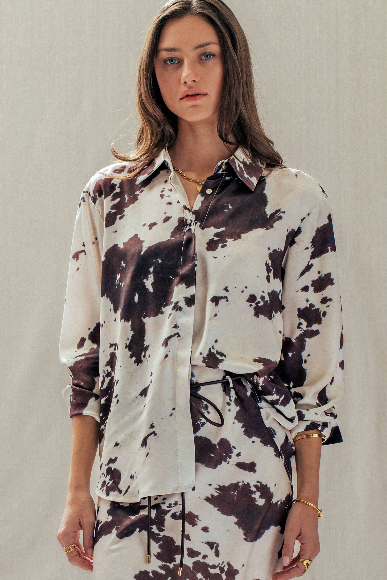Urban Daizy Cowhide Print Western Button Down Shirt Animal-Print Button Down Shirt - Women's (UDTP1224) – alternate view 8