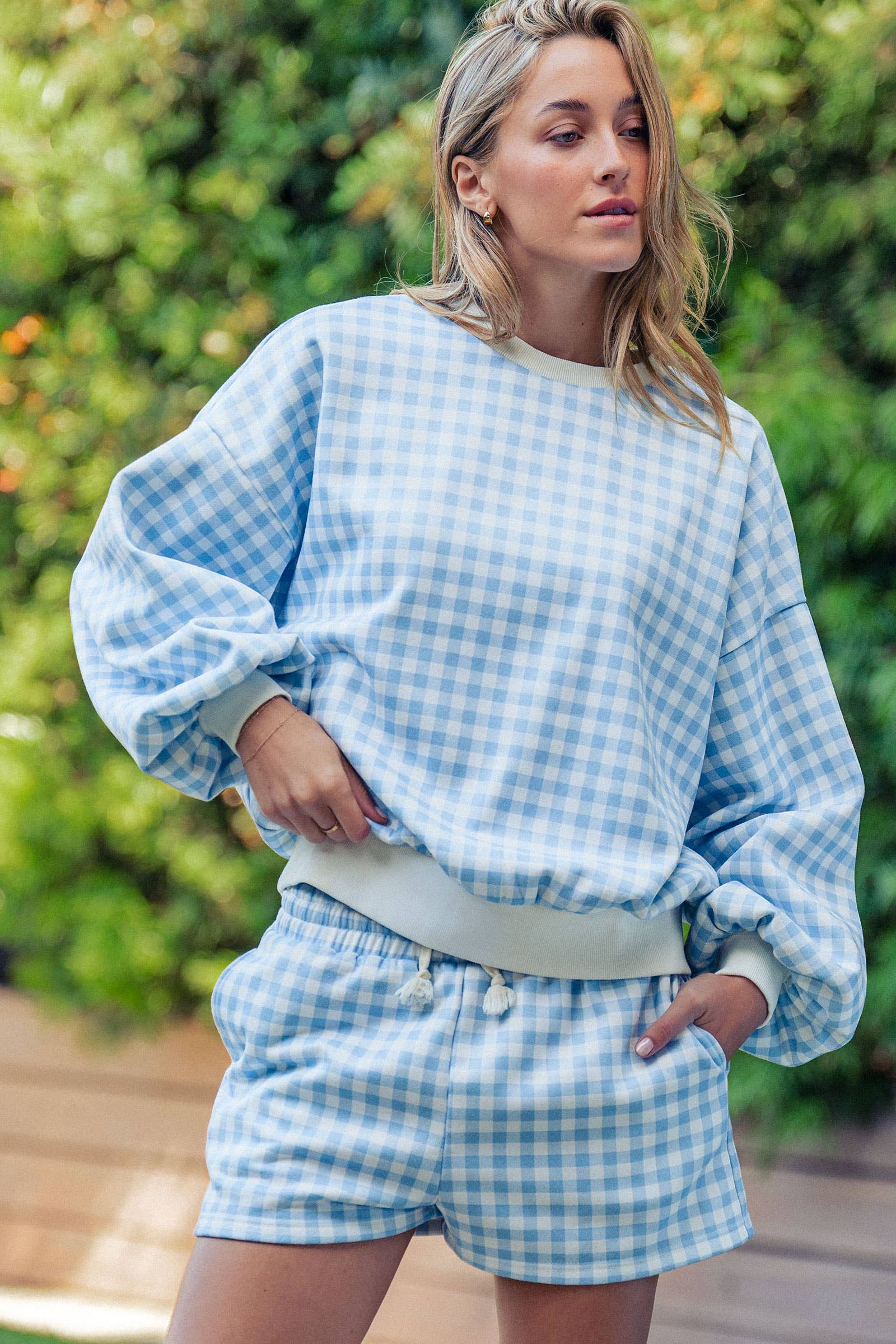 Gingham Fuzzy Knit Lounge Set