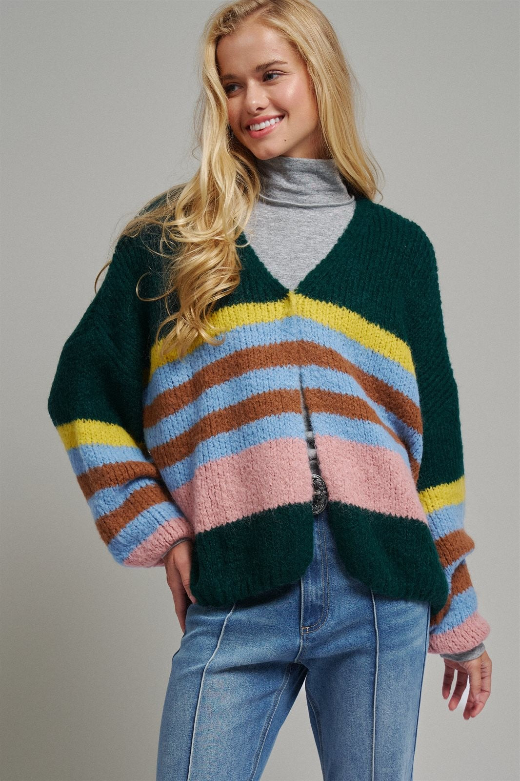 Statement Multi-Color Stripe Cardigan