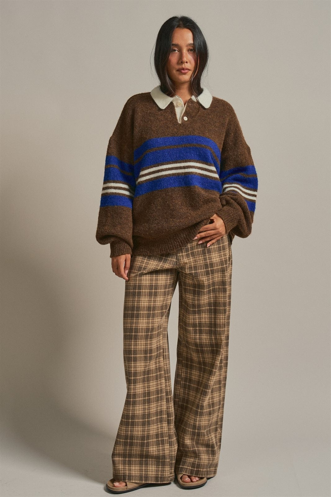 Checker Plaid Wide Leg Pants Y2K Vintage Western for Women in BROWN - Women's Casual Pants | Urban Daizy