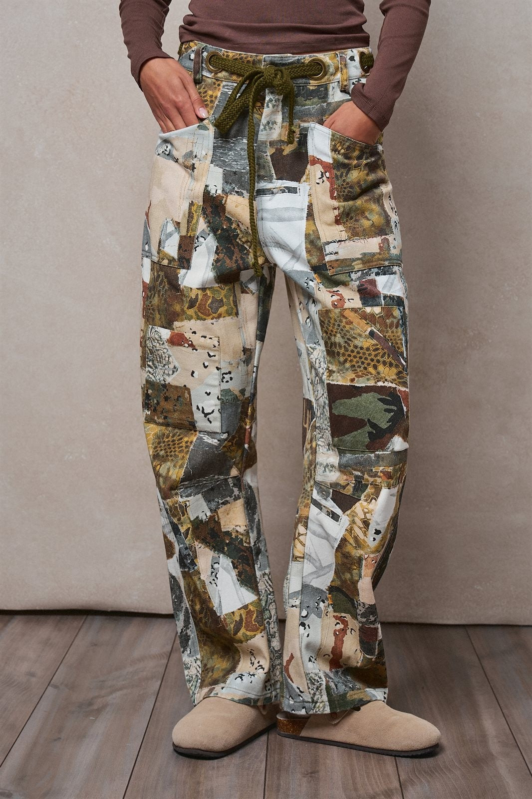 Camo Cargo Pants Wide Leg Patchwork Utility Streetwear in MULTI - Women's Casual Pants | Urban Daizy