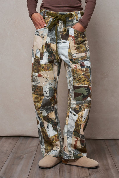 Patchwork Camo Wide Leg Cargo Pants
