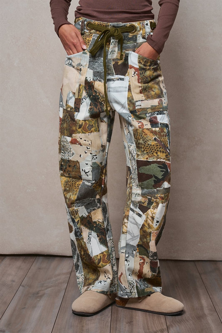 Camo Cargo Pants Wide Leg Patchwork Utility Streetwear in MULTI - Women's Casual Pants | Urban Daizy