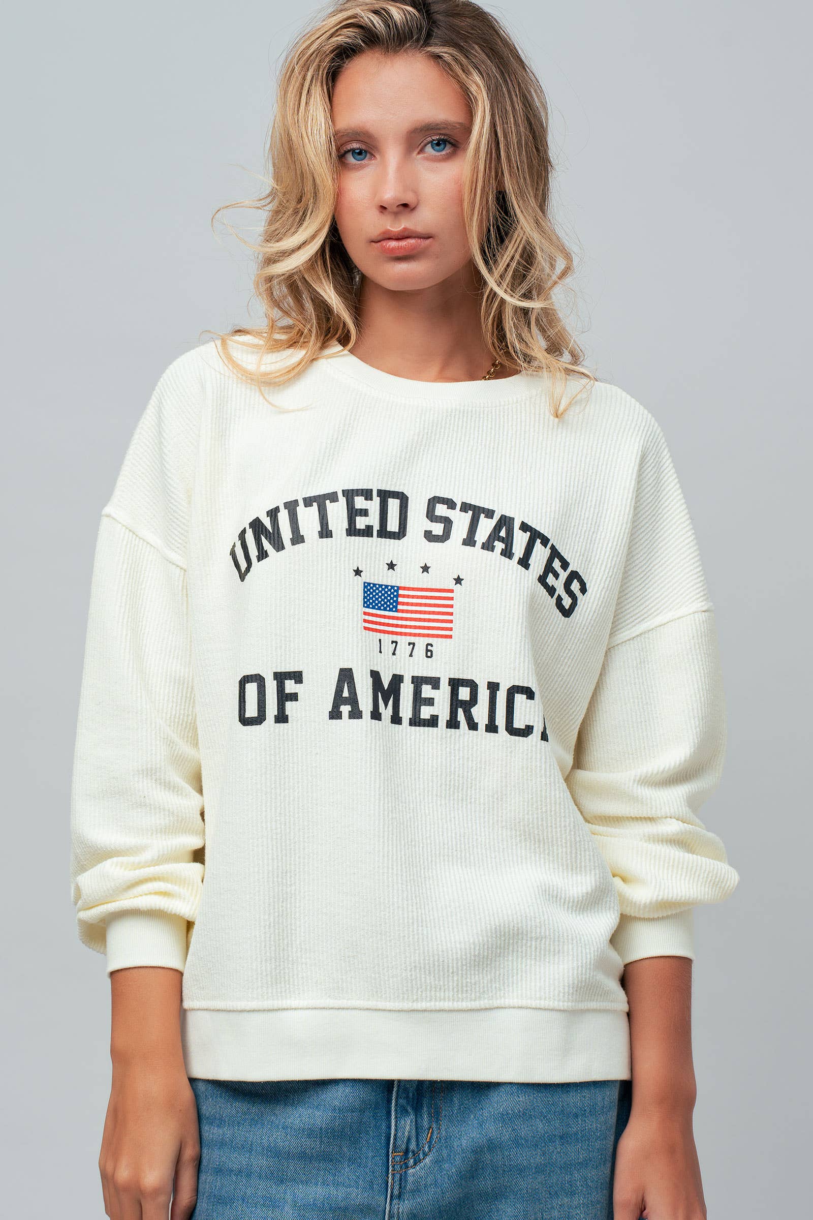 United States Graphic Corded Knit Sweatshirt