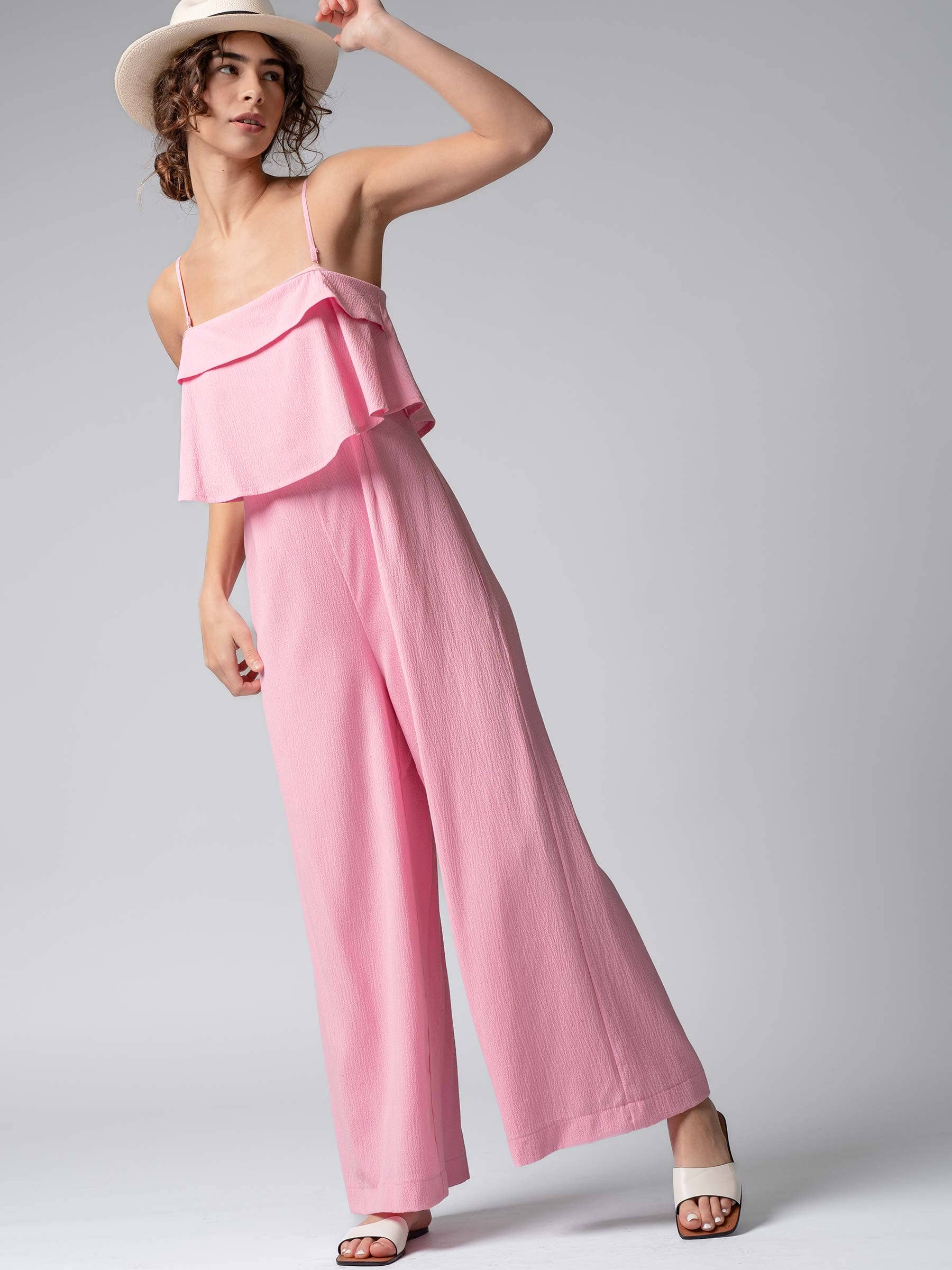 Urban Daizy Ruffled Bodice Wide Leg Jumpsuit Pink Jumpsuit - Women's (UDZ-JR-00021) – alternate view 22