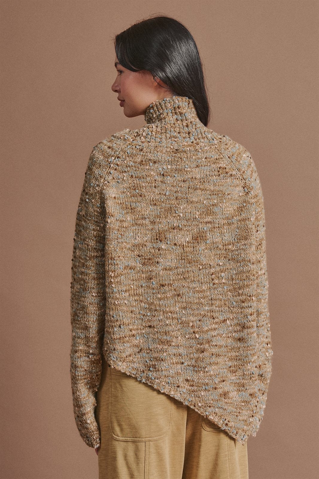 Chunky Knit Mock Neck Oversized Poncho Sweater in BROWN - Women's Sweaters | Urban Daizy