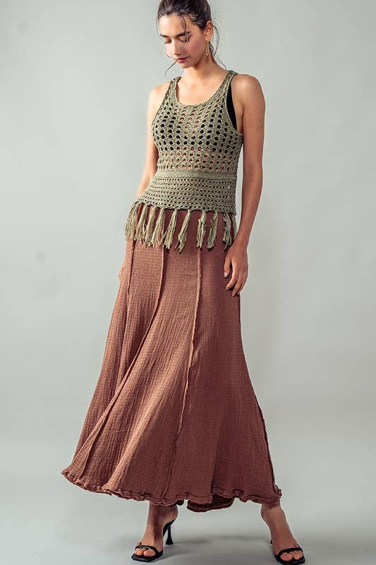Urban Daizy Crochet Knit Boho Tassel Hem Summer Cover Top Khaki Knit Top - Women's (UDZ-TP-00504) – alternate view 14