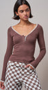 Pretty Little Lace Trim Henley in BROWN - Women's T-Shirts & Polos | Urban Daizy