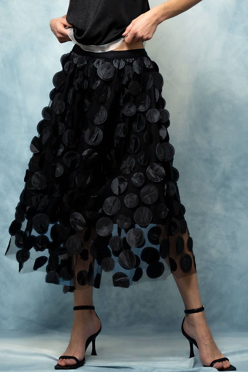 Urban Daizy Polka Dot Tulle Midi Skirt with Elastic Waist Black Skirt - Women's (UDZ-SK-00104)