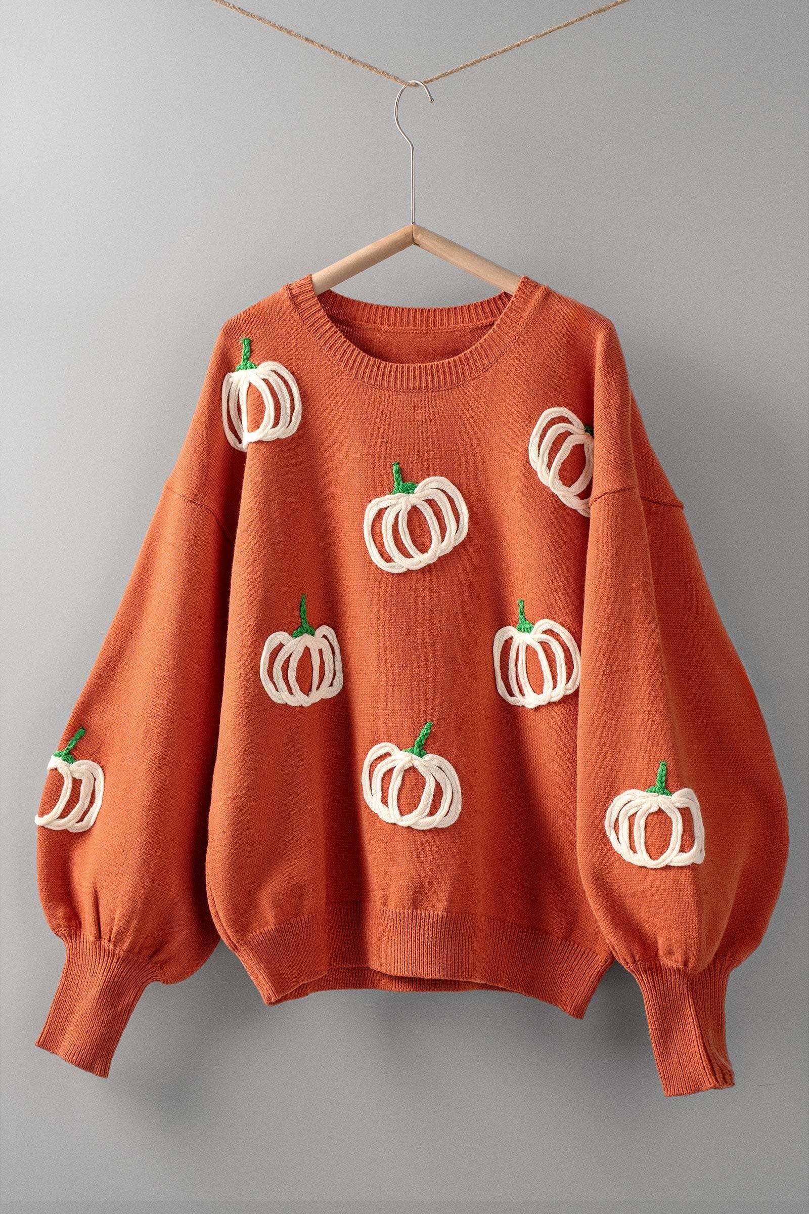 Urban Daizy Pumpkin Patch Balloon Sleeve Sweater Rust Knit Sweater - Women's (UDZ-TP-00814)
