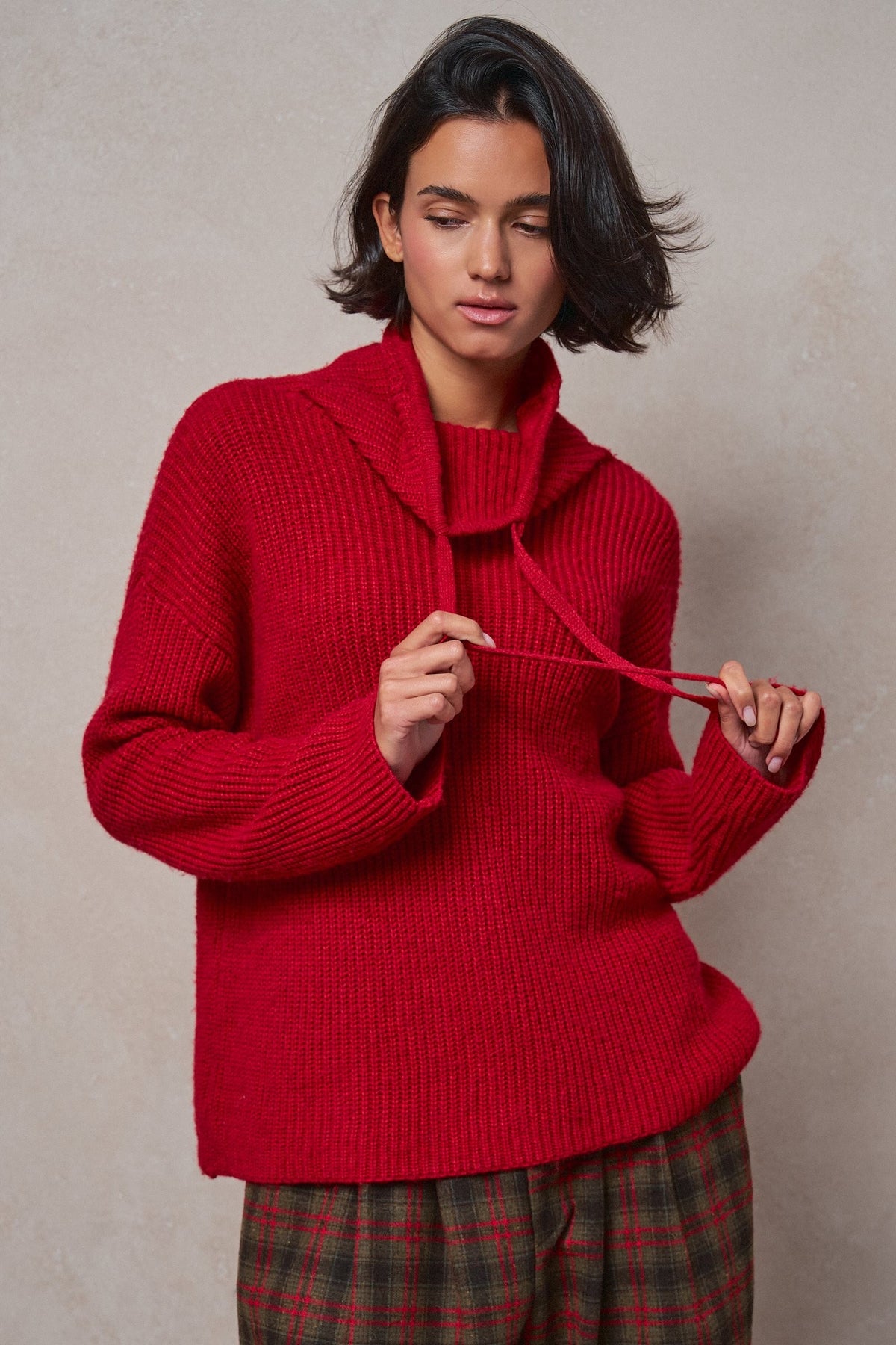 Ribbed Funnel Neck Knit Sweater in RED - Women's Sweaters | Urban Daizy