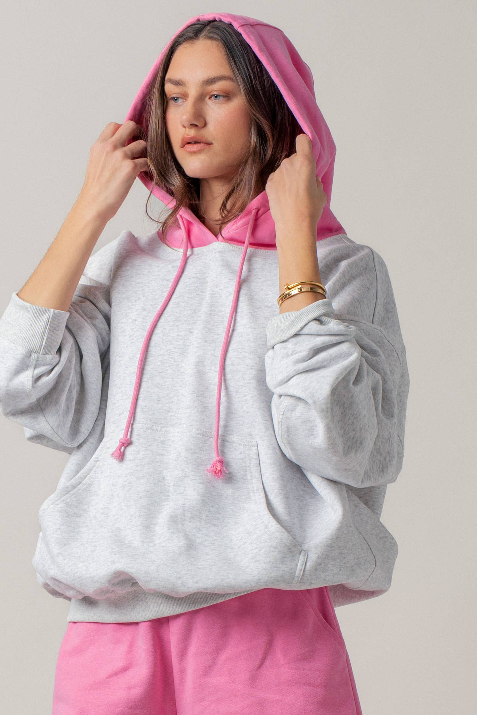 Contrast Hood Colorblock Pullover Hoodie
