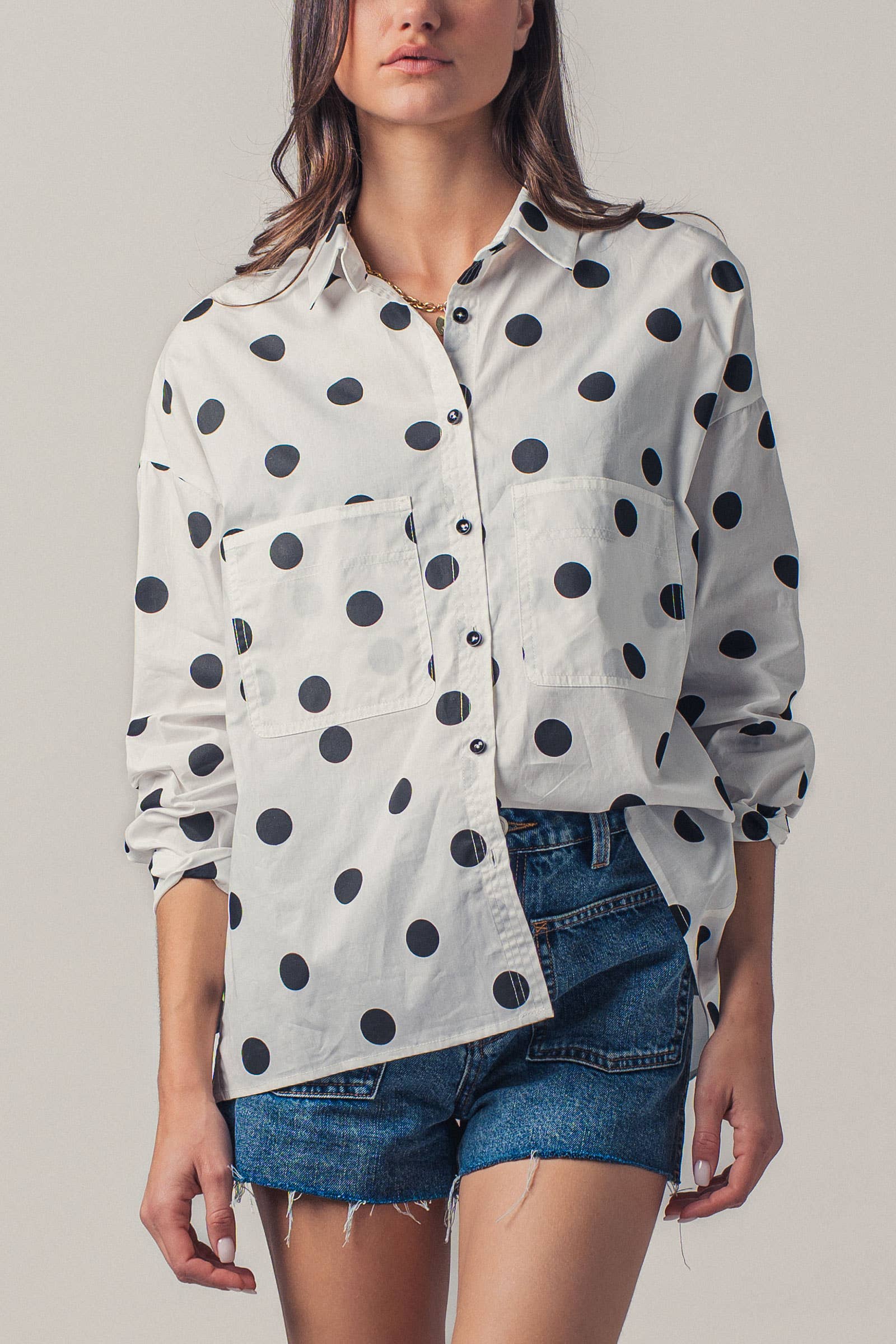 Relaxed Polka Dot  Button-Down Shirt