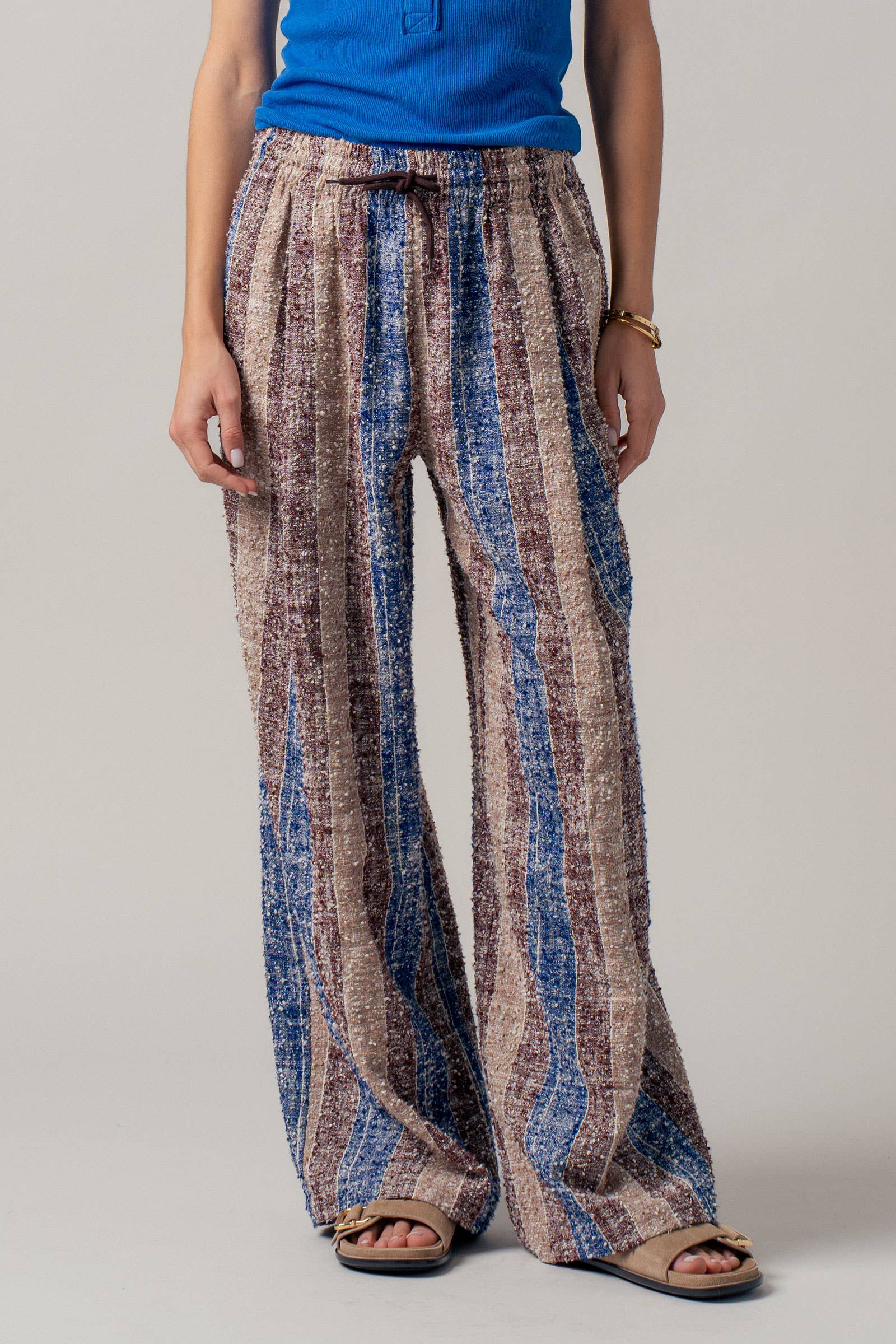 Urban Daizy Striped Textured Cotton Wide Leg Pants Blue-Multi Pants - Women's (UDZ-PT-00478) – alternate view 2
