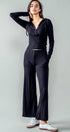 Urban Daizy Soft Ribbed Lettuce Hem Wide Leg Lounge Pants Black Pants - Women's (UDZ-PT-00262) – alternate view 7