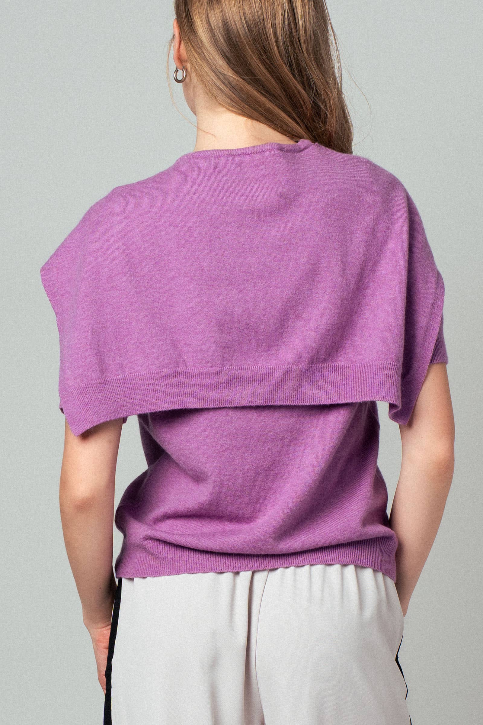 Faux Layered Tie-Front Knit Top