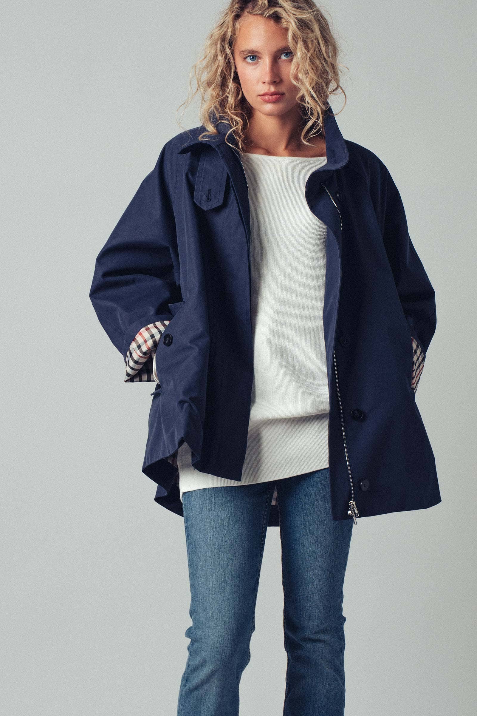 Urban Daizy Modern A-Line Trench Jacket Navy Jacket - Women's (UDZ-TP-00812) – alternate view 12