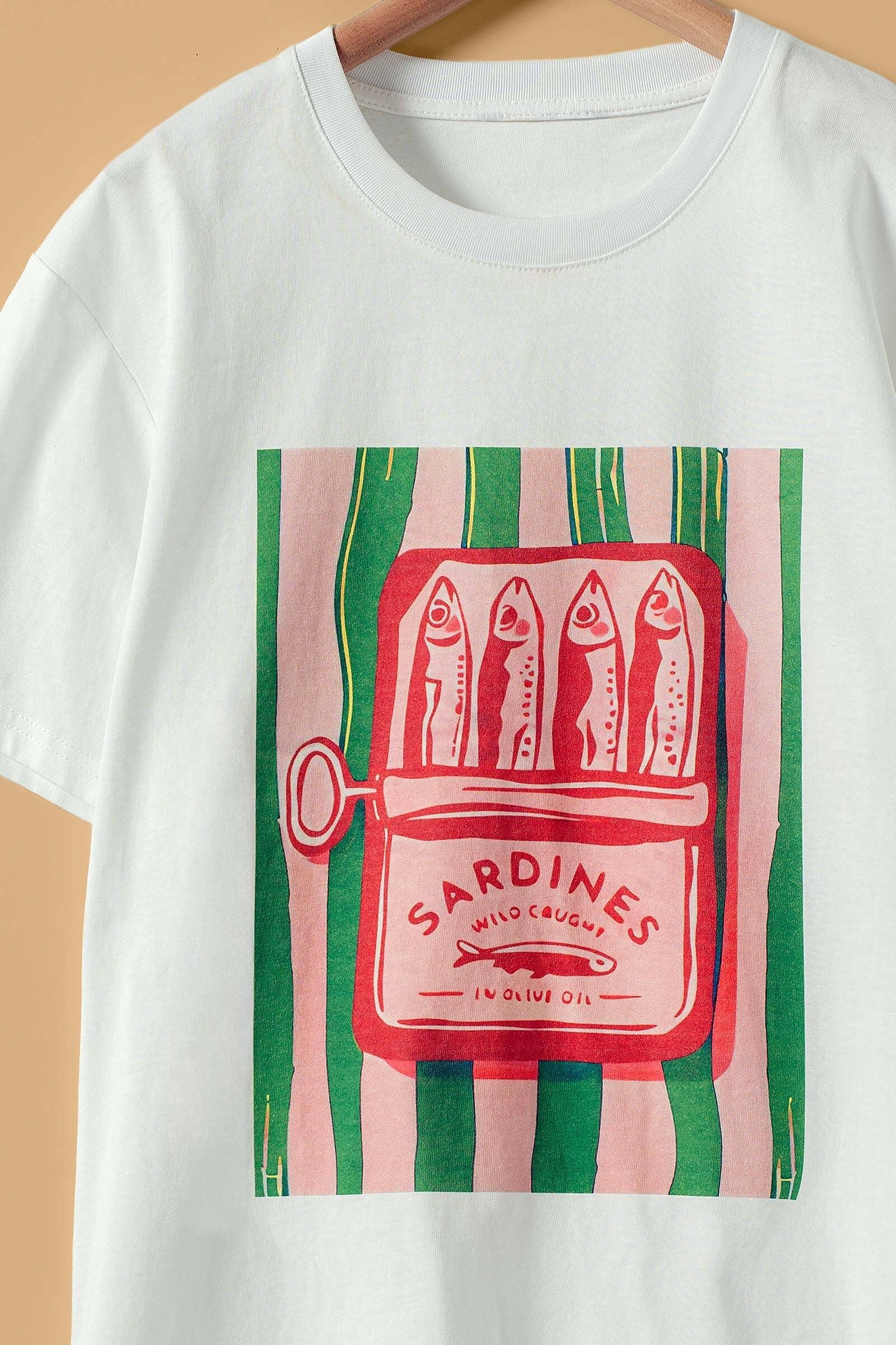 Sardine Graphic Tee and Striped Shorts Set