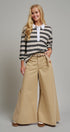Washed Cotton Wide Leg Palazzo Pants with Woven Belt in KHAKI - Women's Casual Pants | Urban Daizy