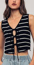 Urban Daizy Striped Tie-Front Cropped Knit Top Black White Knit Top - Women's (UDZ-TP-00750) – alternate view 20