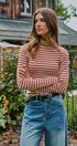 Classic Striped Long Sleeve Turtleneck Top in IVORY RUST - Women's T-Shirts & Polos | Urban Daizy