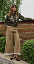 Wide Leg Lace Hem Denim Casual Pants in TAUPE	 - Women's Casual Pants | Urban Daizy