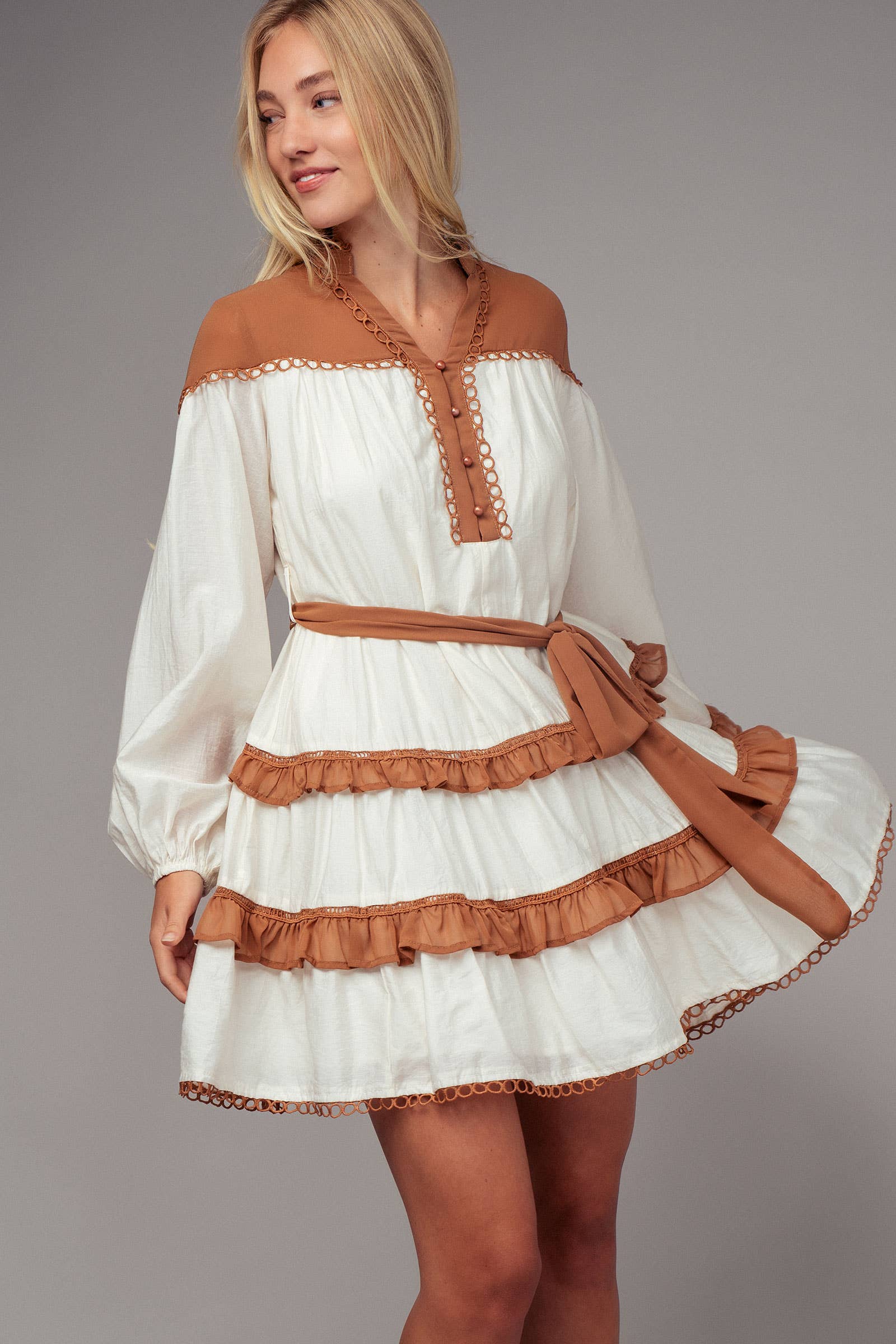 Urban Daizy Contrast Trim Renaissance Tiered Mini Dress Black Dress - Women's (UDZ-DR-00111) – alternate view 2