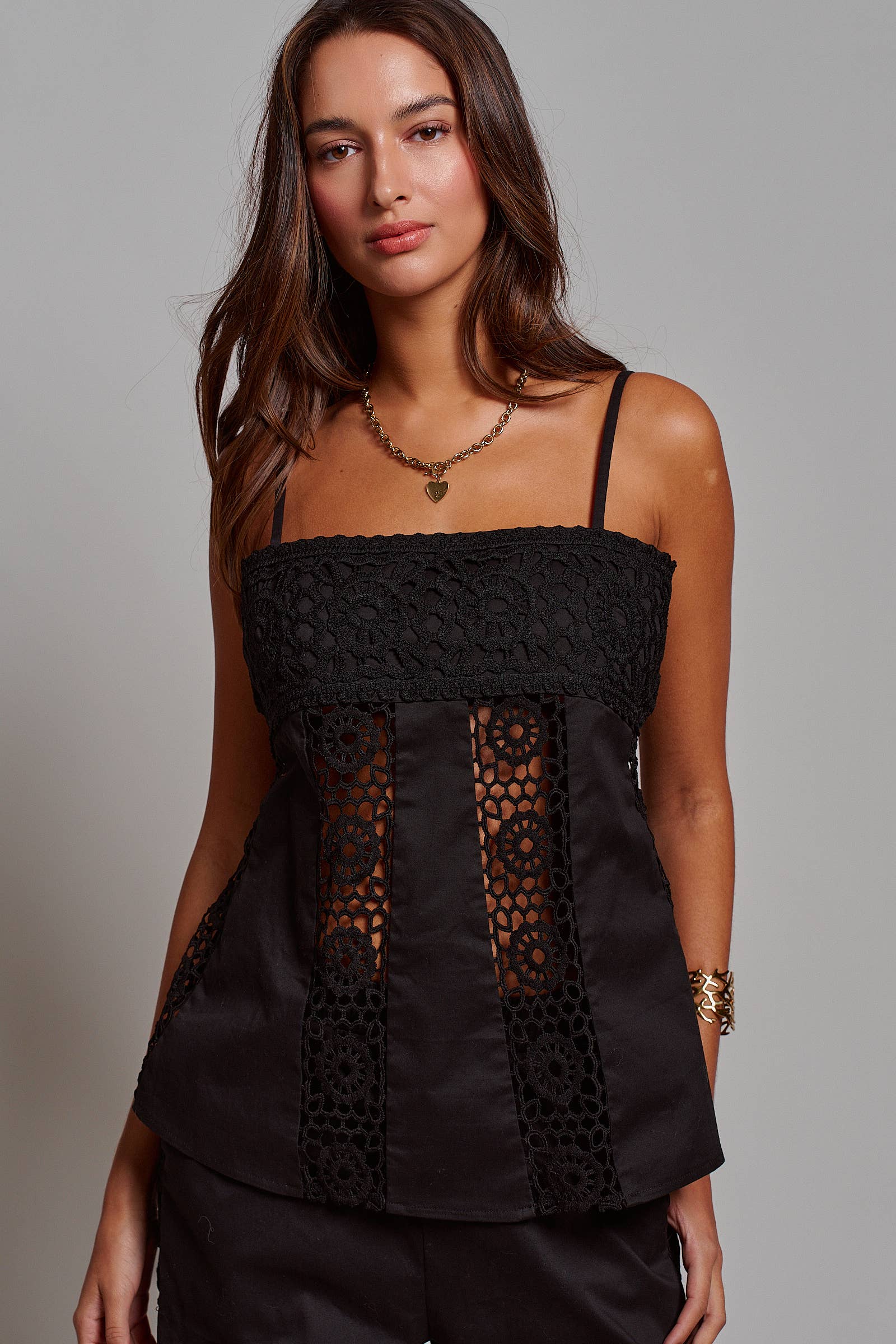 Cotton Eyelet Two-Piece Set Peplum Cami & Pants
