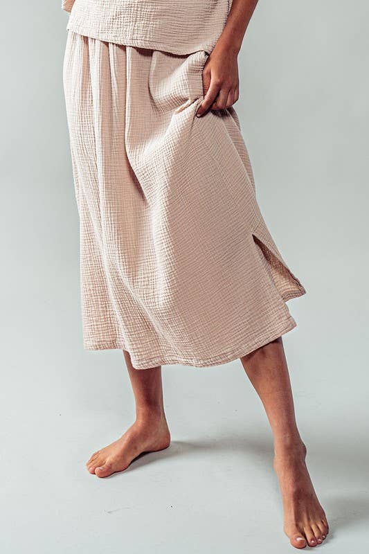 Urban Daizy Soft Double Gauze Elastic Waist Midi Skirt Blue-Sage Skirt - Women's (UDZ-SK-00060) – alternate view 3