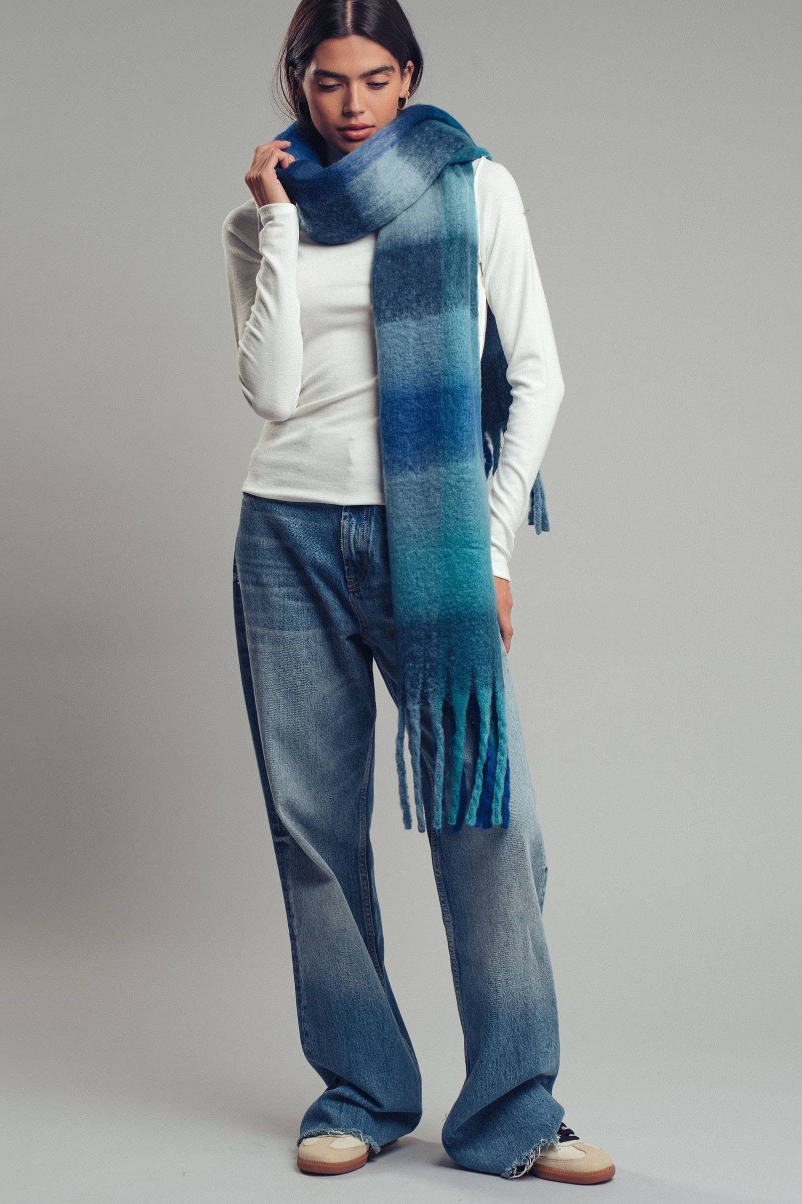 Urban Daizy Plush Oversized Colorblock Plaid Scarf Pink Scarf - Women's (UDZ-KN-00657) – alternate view 7