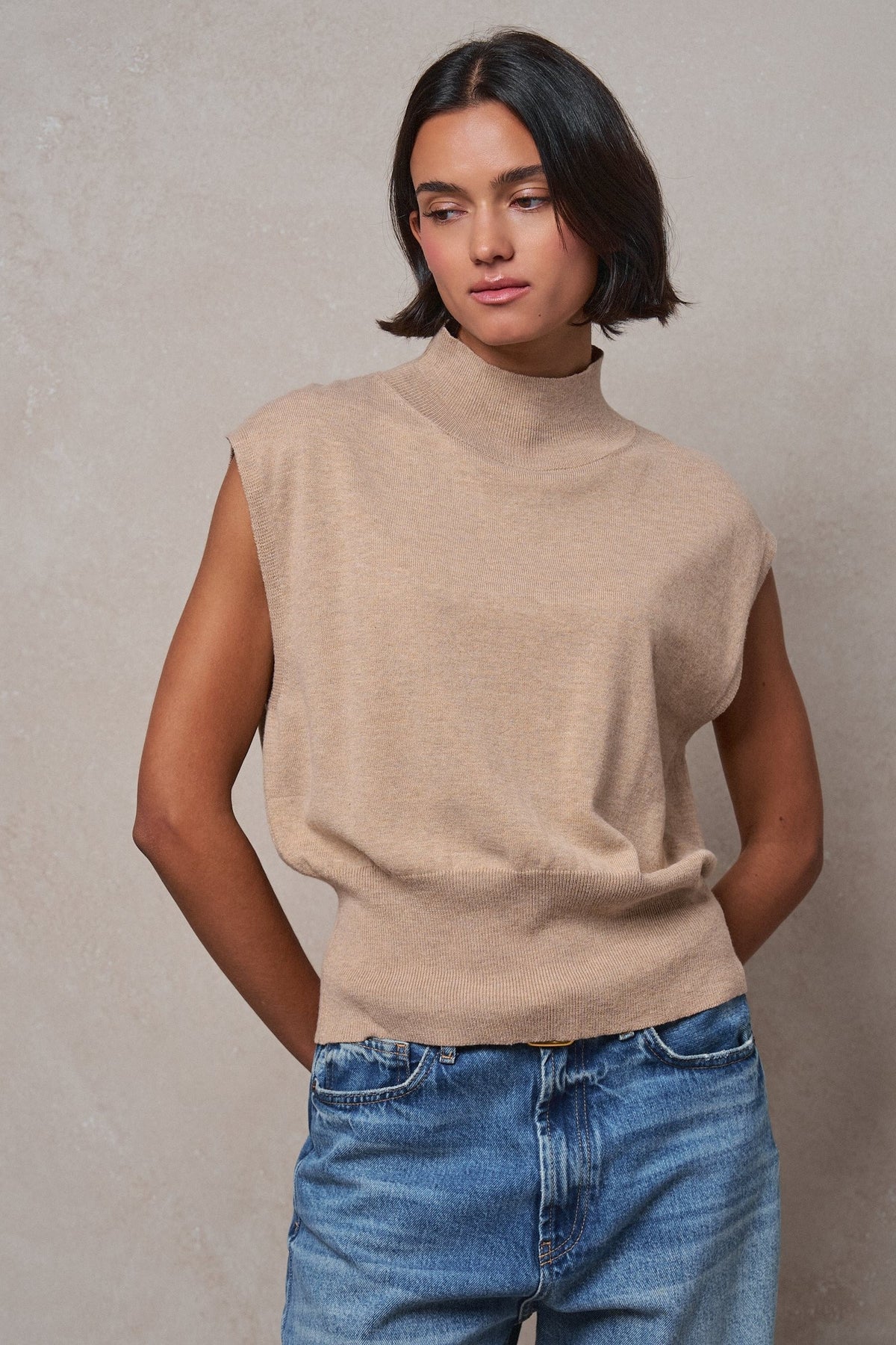 Uptown Mockneck Blouson Top in MOCHA - Women's Sweaters | Urban Daizy