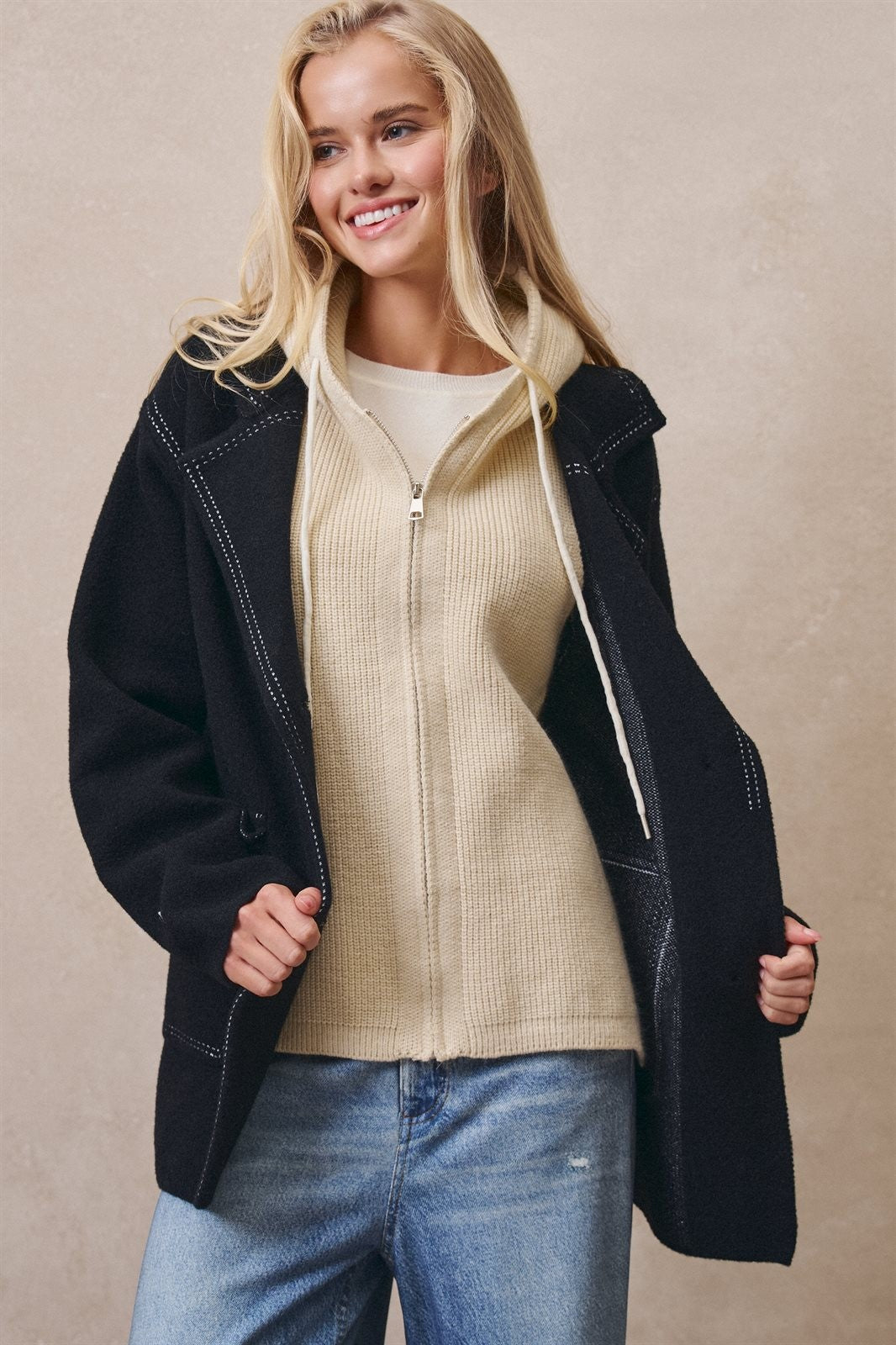Hooded Wool Blend Oversized Short Coat in BLACK - Women's Coats | Urban Daizy