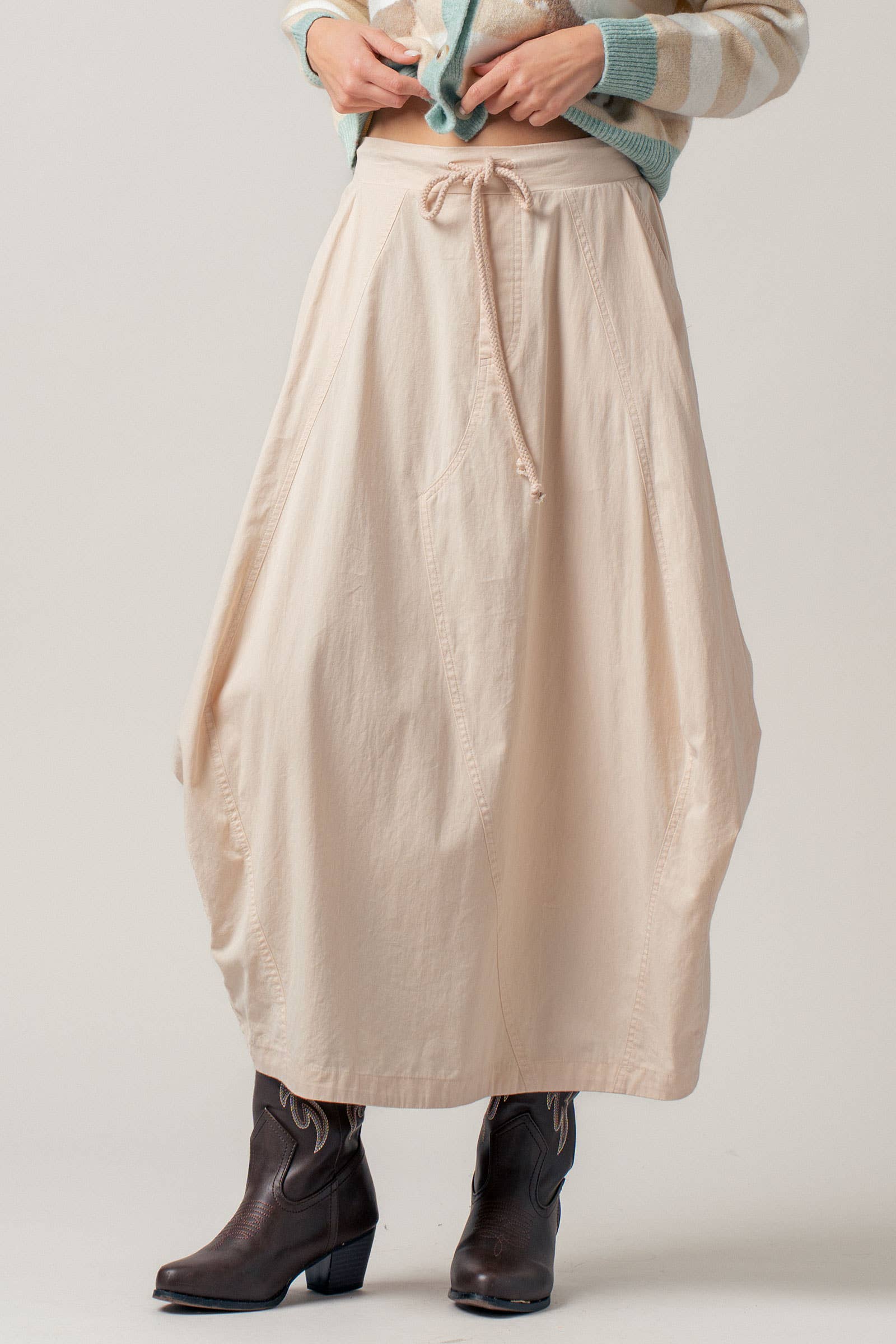 Balloon Hem Drawstring Maxi Skirt