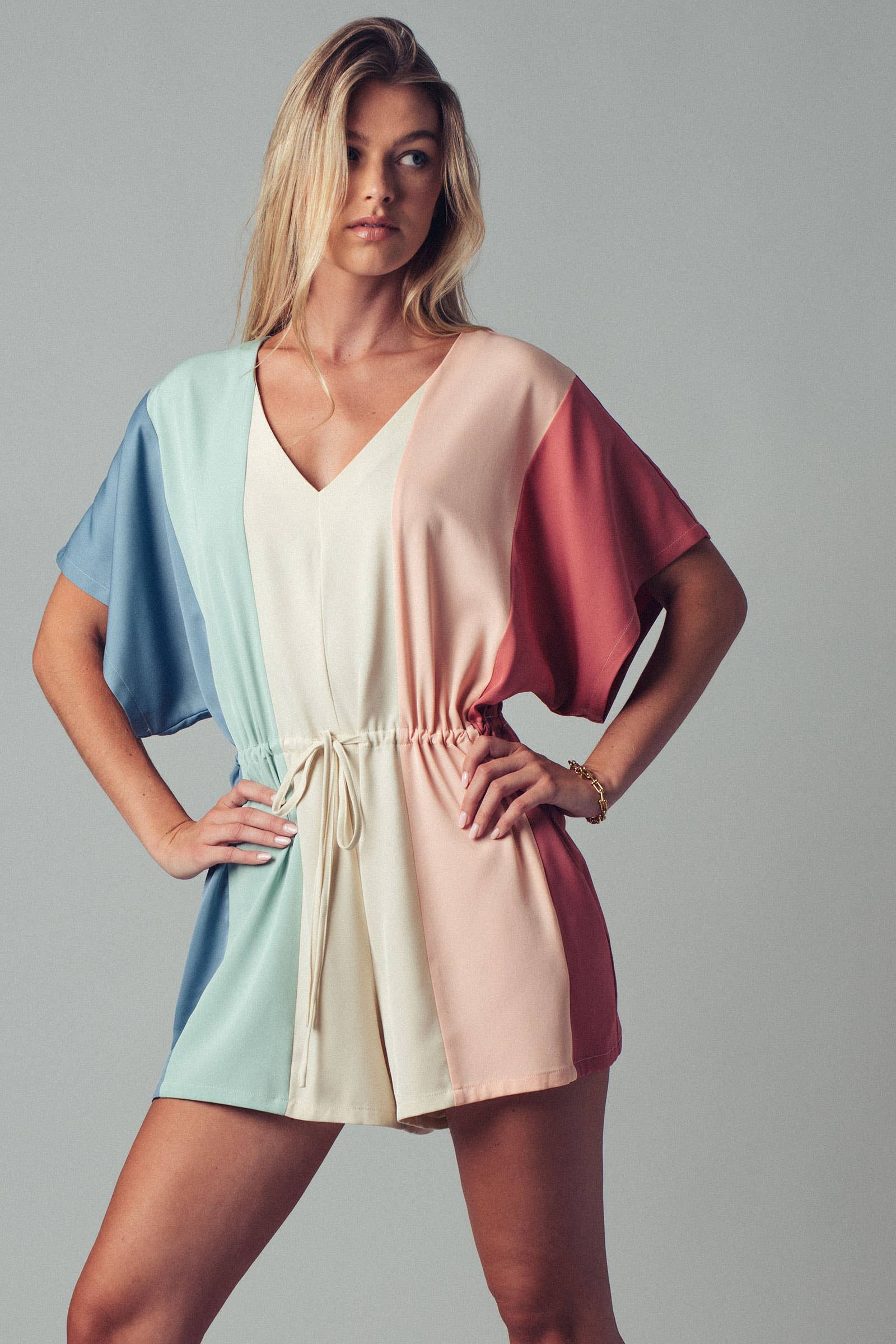 Urban Daizy Multi Color Block V-Neck Romper Multi Romper - Women's (UDZ-JR-00048)