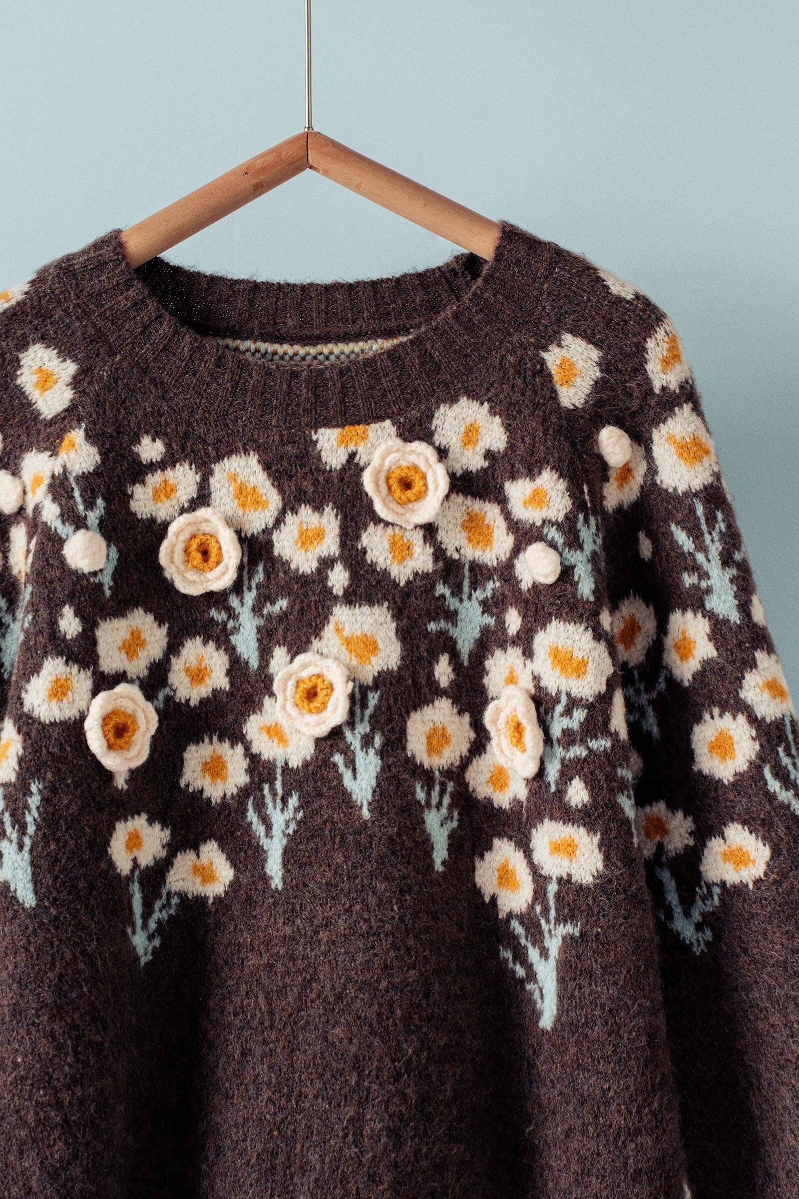 Urban Daizy Daisy Embossed 3D Floral Knit Sweater Brown Knit Sweater - Women's (UDZ-KN-00653) – alternate view 19