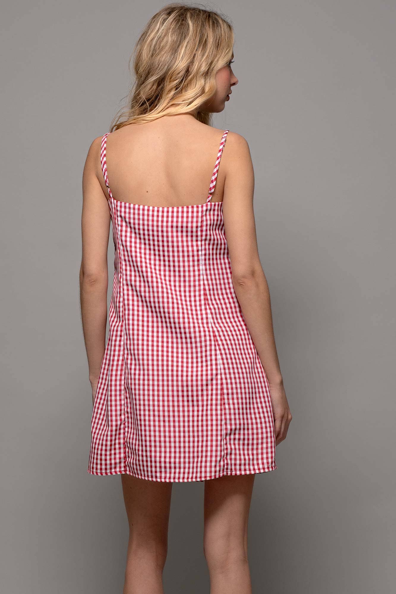 Urban Daizy Sweetheart Gingham Tie-Front Mini Dress Pink Dress - Women's (UDZ-DR-00513) – alternate view 6