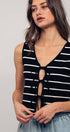 Urban Daizy Striped Tie-Front Cropped Knit Top Black White Knit Top - Women's (UDZ-TP-00750) – alternate view 22