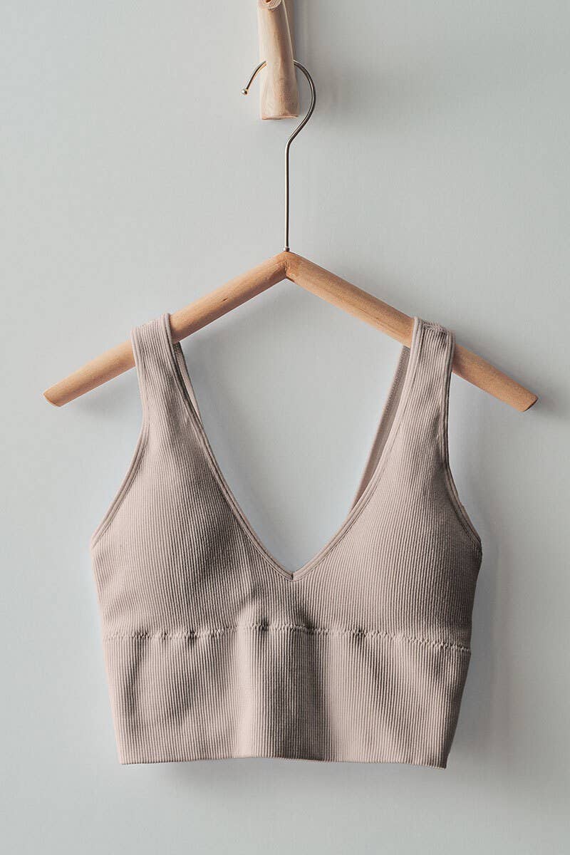 Mineral Wash V-Neck Rib Knit Bralette Top