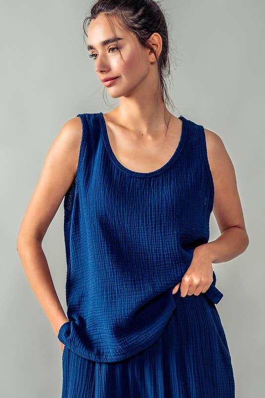 Urban Daizy Vintage Washed Double Gauze Tank Top Black Tank Top - Women's (UDZ-TP-00487) – alternate view 23