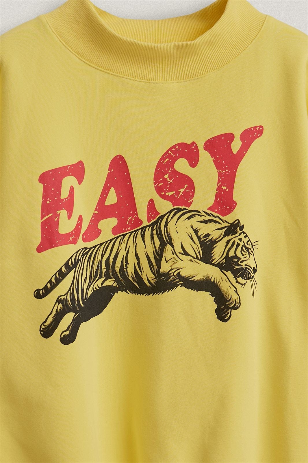 Easy Tiger Graphic Mock Neck Sweatshirt Brushed French Terry in YELLOW - Women's Sweatshirts & Hoodies | Urban Daizy