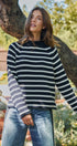 Striped Mock Neck Sweater with Rolled Neckline in IVORY NAVY - Women's Sweaters | Urban Daizy