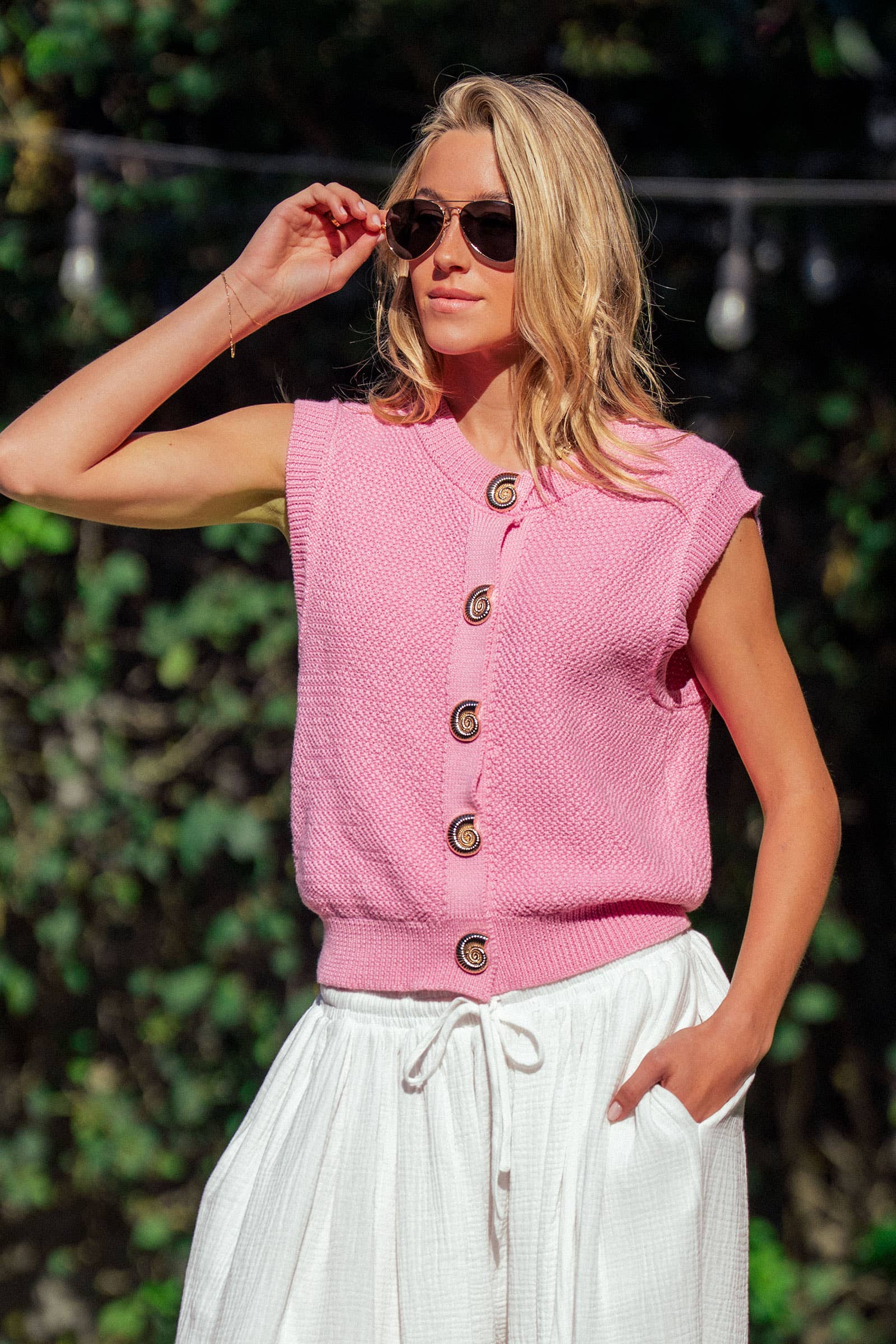 Urban Daizy Textured Knit Vest Seashell Buttons Blue Sweater Vest - Women's (UDZ-KN-01049) – alternate view 6