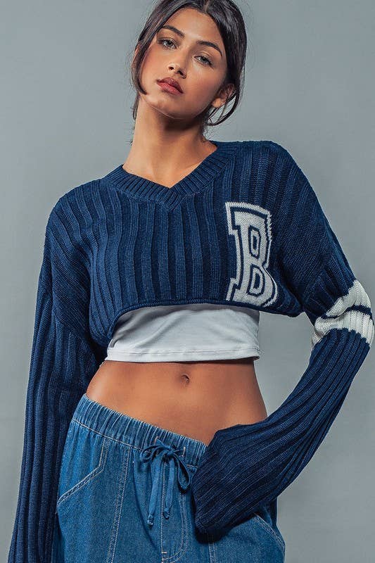 Urban Daizy Cropped Ribbed Knit V-Neck Sweater H-Grey Knit Top - Women's (UDZ-TP-00637) – alternate view 20