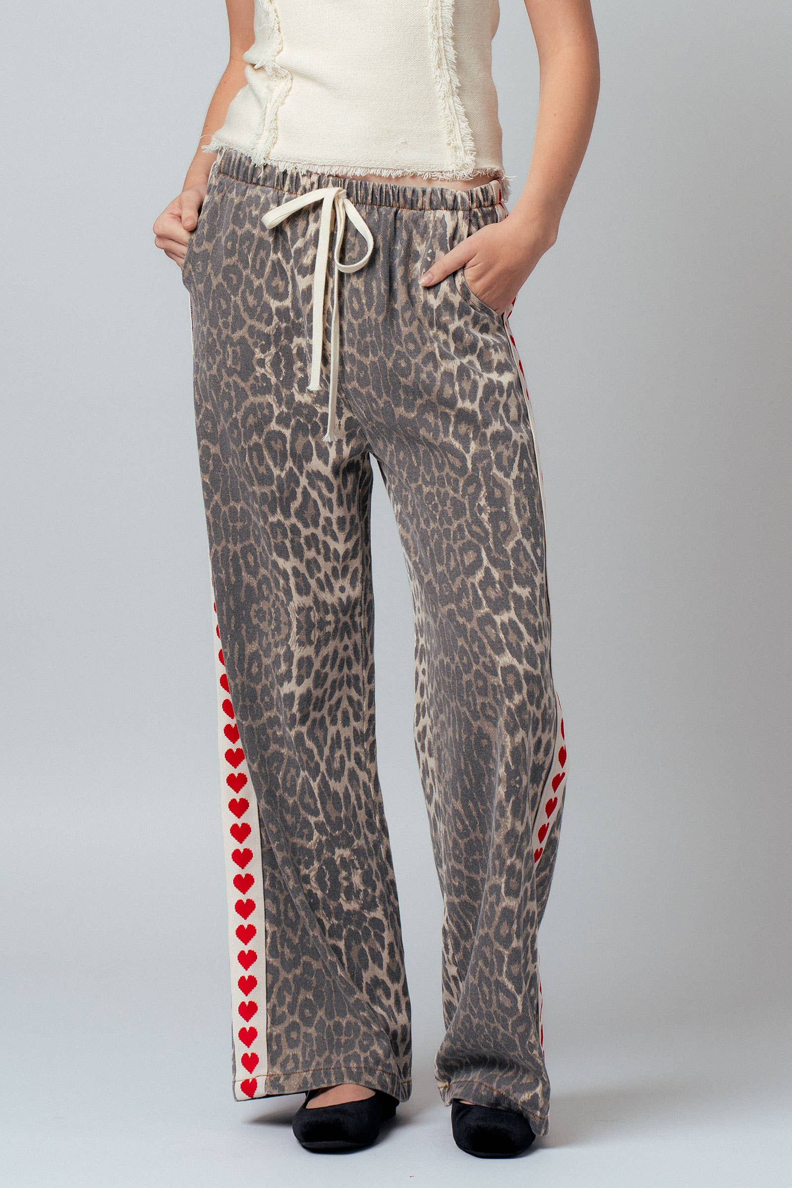 Leopard Print Heart Side Stripe Lounge Pants