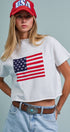 Urban Daizy American Flag Graphic Raw Edge Crop Tee White T-Shirt (Graphic) - Women's (UDZ-TP-01083-White) – alternate view 7