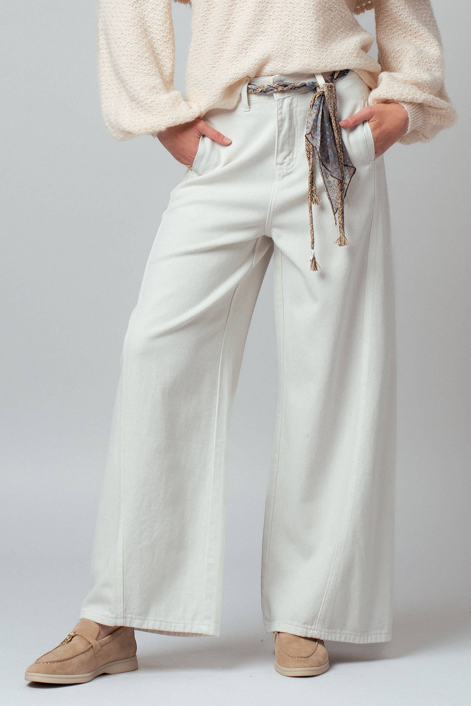 Wide Leg Jeans with Scarf Belt