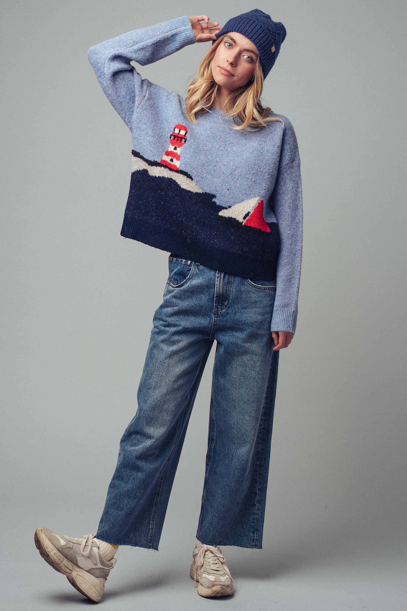 Urban Daizy Nautical Lighthouse Knit Sweater Blue Knit Sweater - Women's (UDZ-KN-00657) – alternate view 6